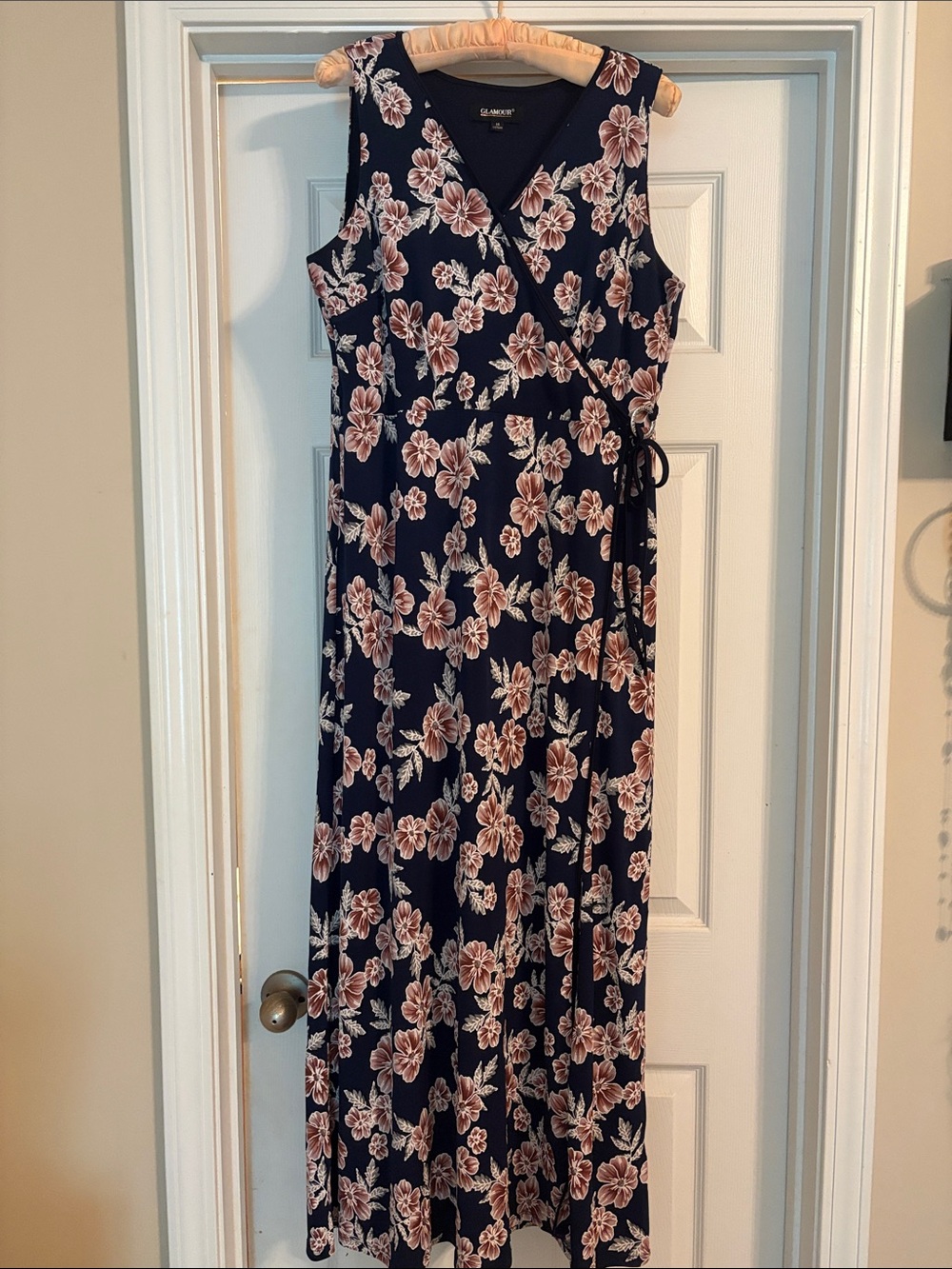 Glamour Navy Maxi Dress with Pink Floral Print